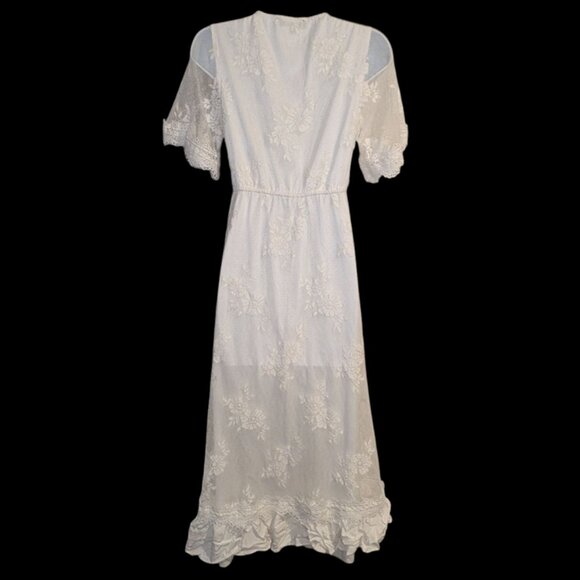 Lulus Short Sleeve Ivory Lace Overlay Ruffled Country Boho Style Long Maxi Dress - Picture 2 of 6